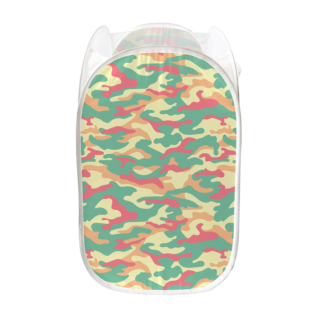 Pastel Camouflage Print Mesh Laundry Hamper