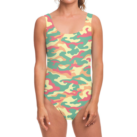 Pastel Camouflage Print One Piece Swimsuit