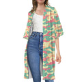 Pastel Camouflage Print Open Front Beach Cover Up