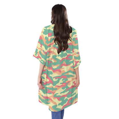 Pastel Camouflage Print Open Front Beach Cover Up