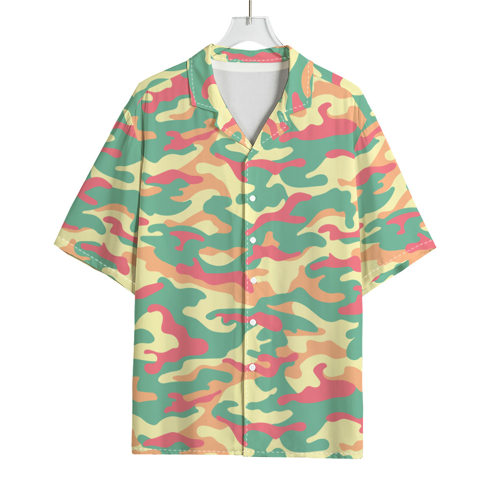 Pastel Camouflage Print Rayon Hawaiian Shirt