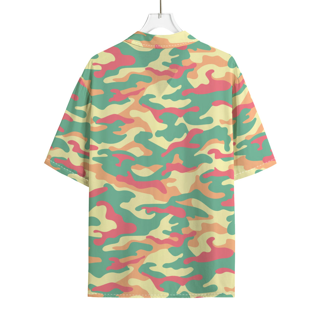 Pastel Camouflage Print Rayon Hawaiian Shirt
