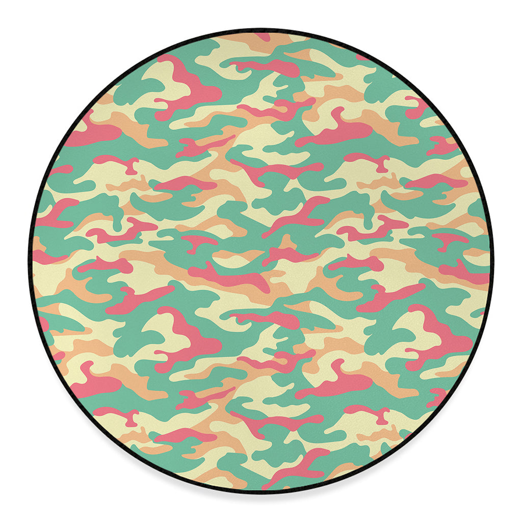 Pastel Camouflage Print Round Floor Mat