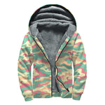 Pastel Camouflage Print Sherpa Lined Zip Up Hoodie