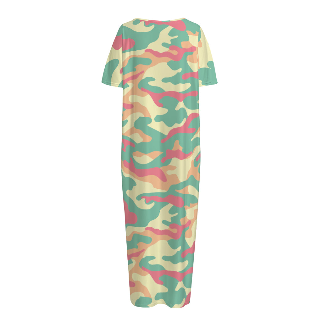 Pastel Camouflage Print Short Sleeve Long Nightdress
