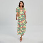 Pastel Camouflage Print Short Sleeve Maxi Dress