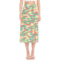 Pastel Camouflage Print Side Slit Midi Skirt
