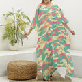 Pastel Camouflage Print Silk V-Neck Kaftan Dress