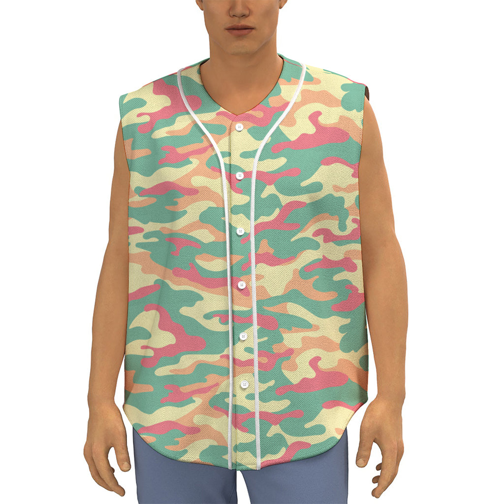 Pastel Camouflage Print Sleeveless Baseball Jersey
