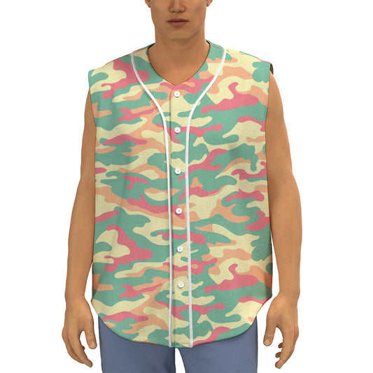 Pastel Camouflage Print Sleeveless Baseball Jersey