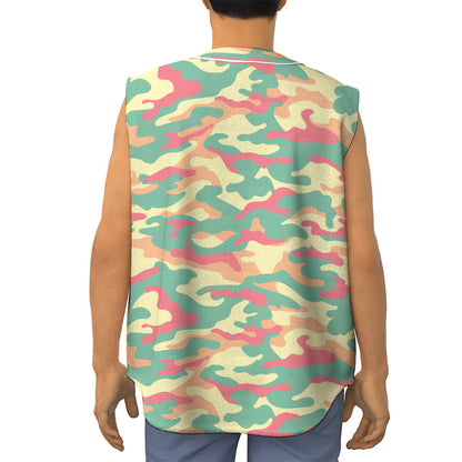 Pastel Camouflage Print Sleeveless Baseball Jersey