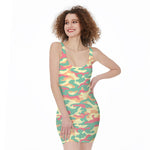 Pastel Camouflage Print Sleeveless Bodycon Dress