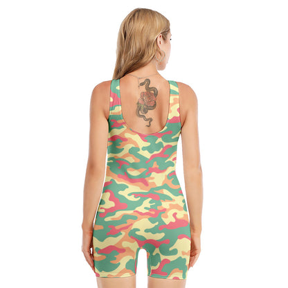 Pastel Camouflage Print Sleeveless One Piece Swimsuit
