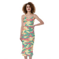 Pastel Camouflage Print Slim Fit Midi Cami Dress