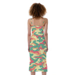 Pastel Camouflage Print Slim Fit Midi Cami Dress