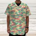 Pastel Camouflage Print Textured Short Sleeve Shirt