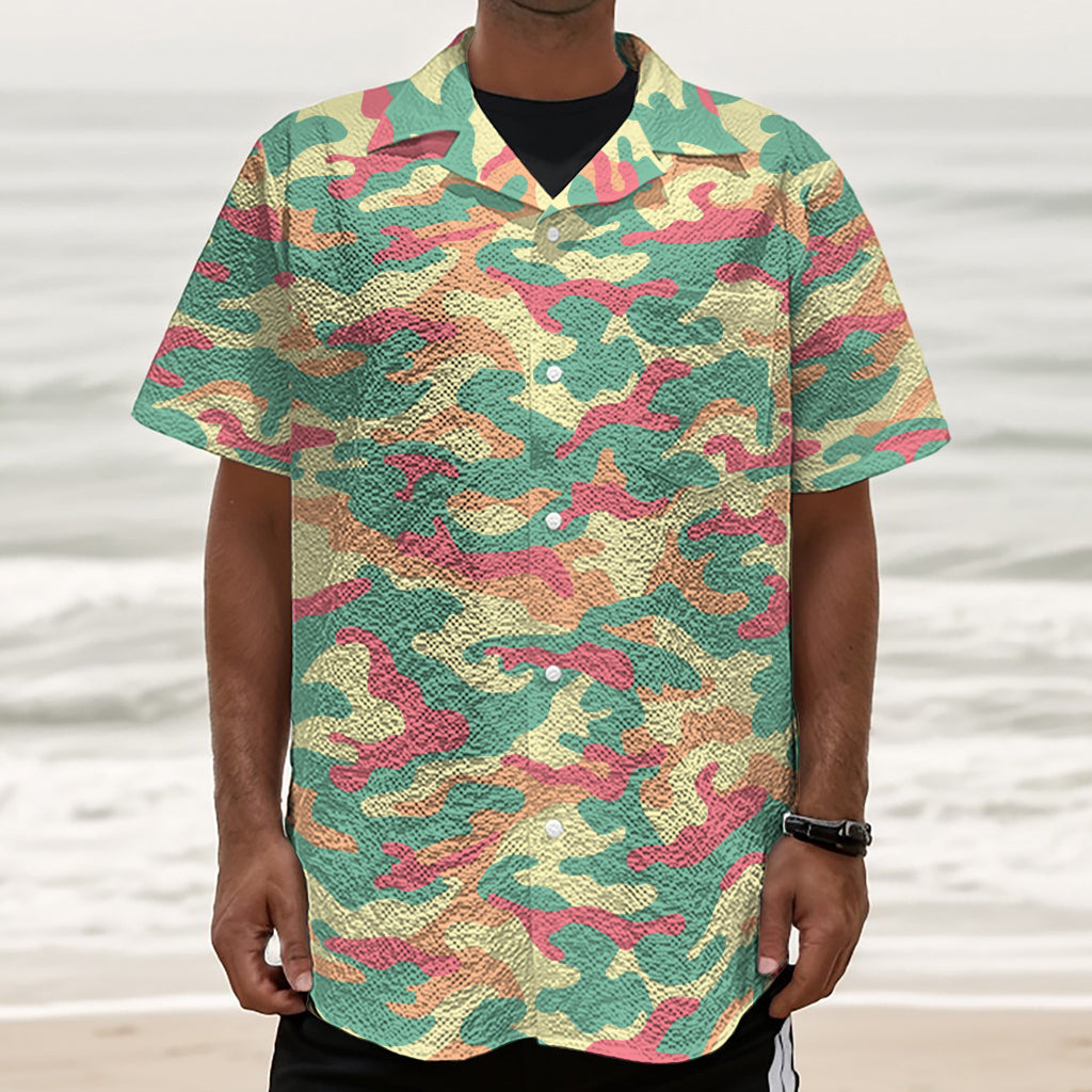 Pastel Camouflage Print Textured Short Sleeve Shirt