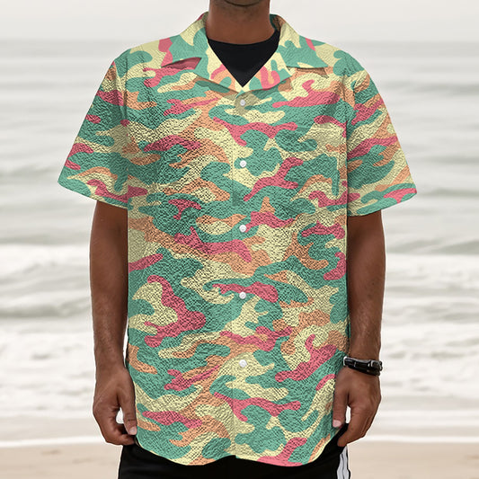 Pastel Camouflage Print Textured Short Sleeve Shirt