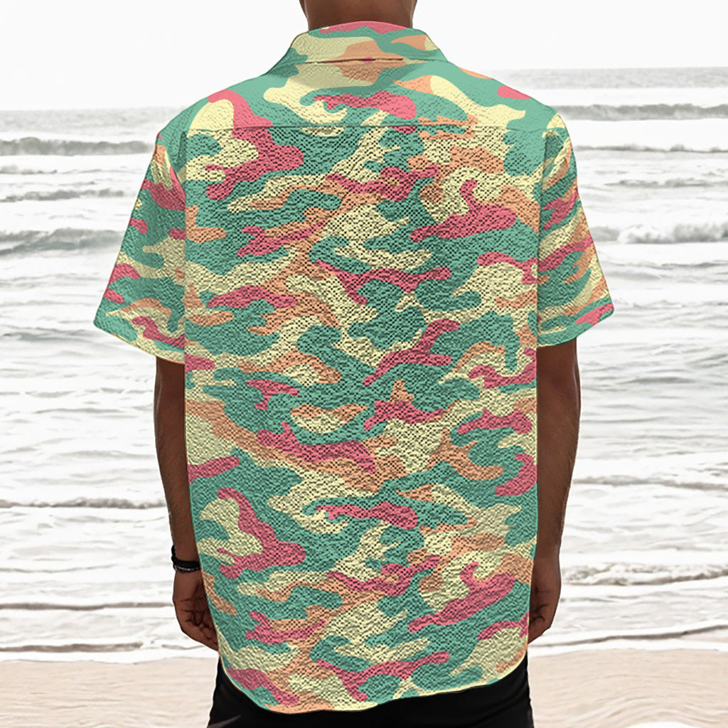 Pastel Camouflage Print Textured Short Sleeve Shirt