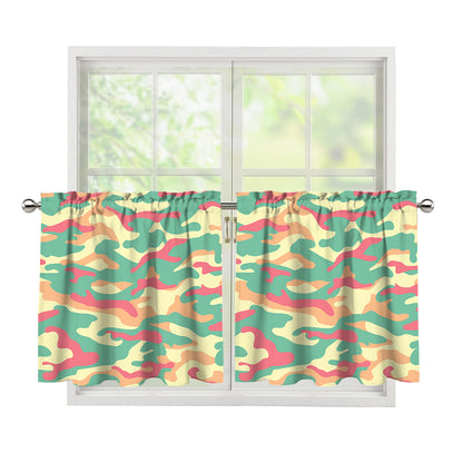 Pastel Camouflage Print Tier Curtains