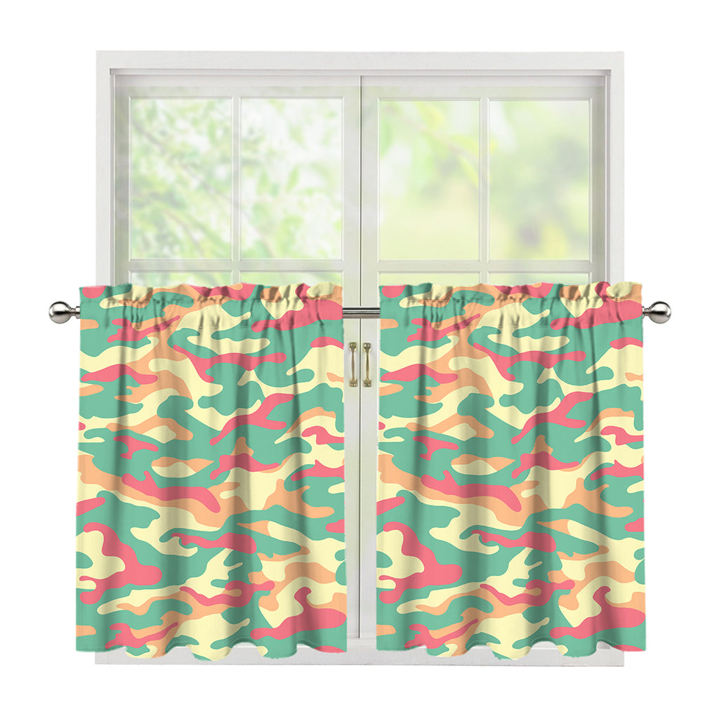 Pastel Camouflage Print Tier Curtains