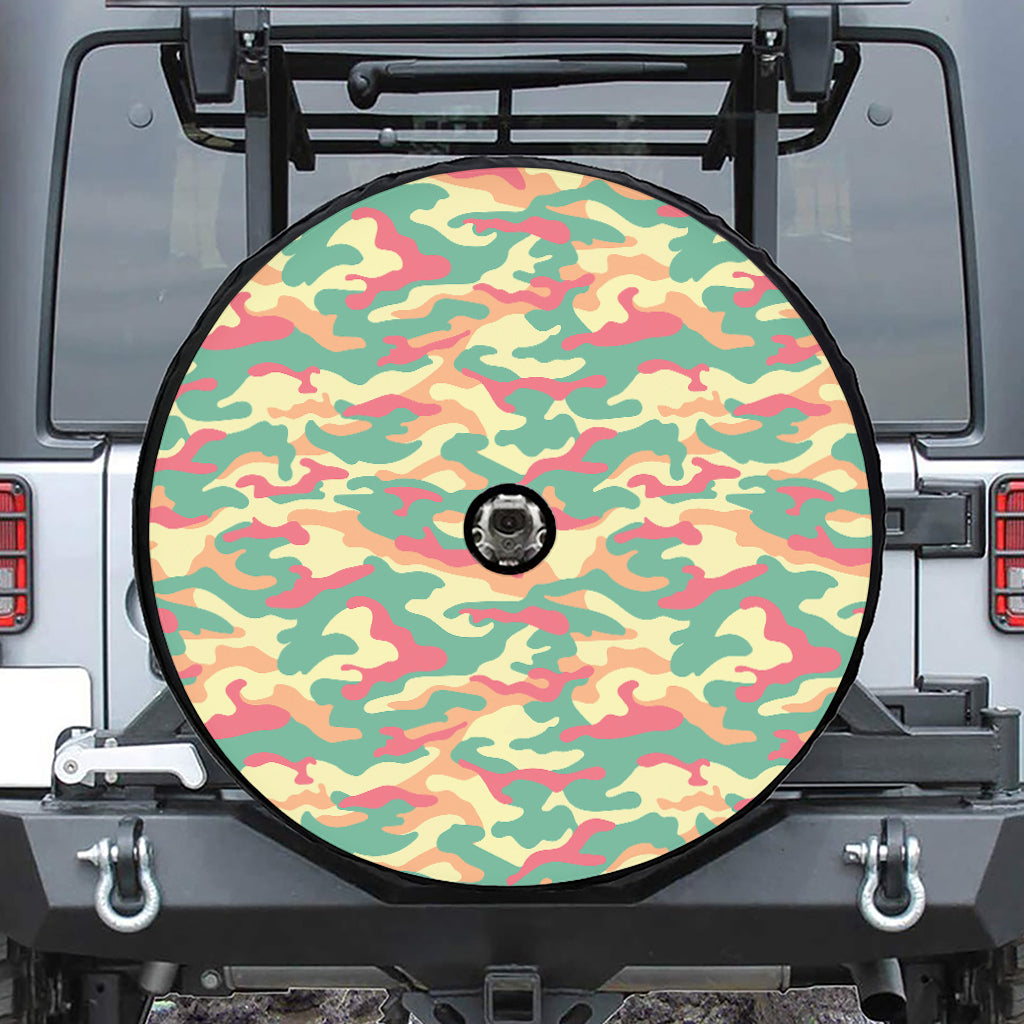 Pastel Camouflage Print Tire Cover With Camera Hole