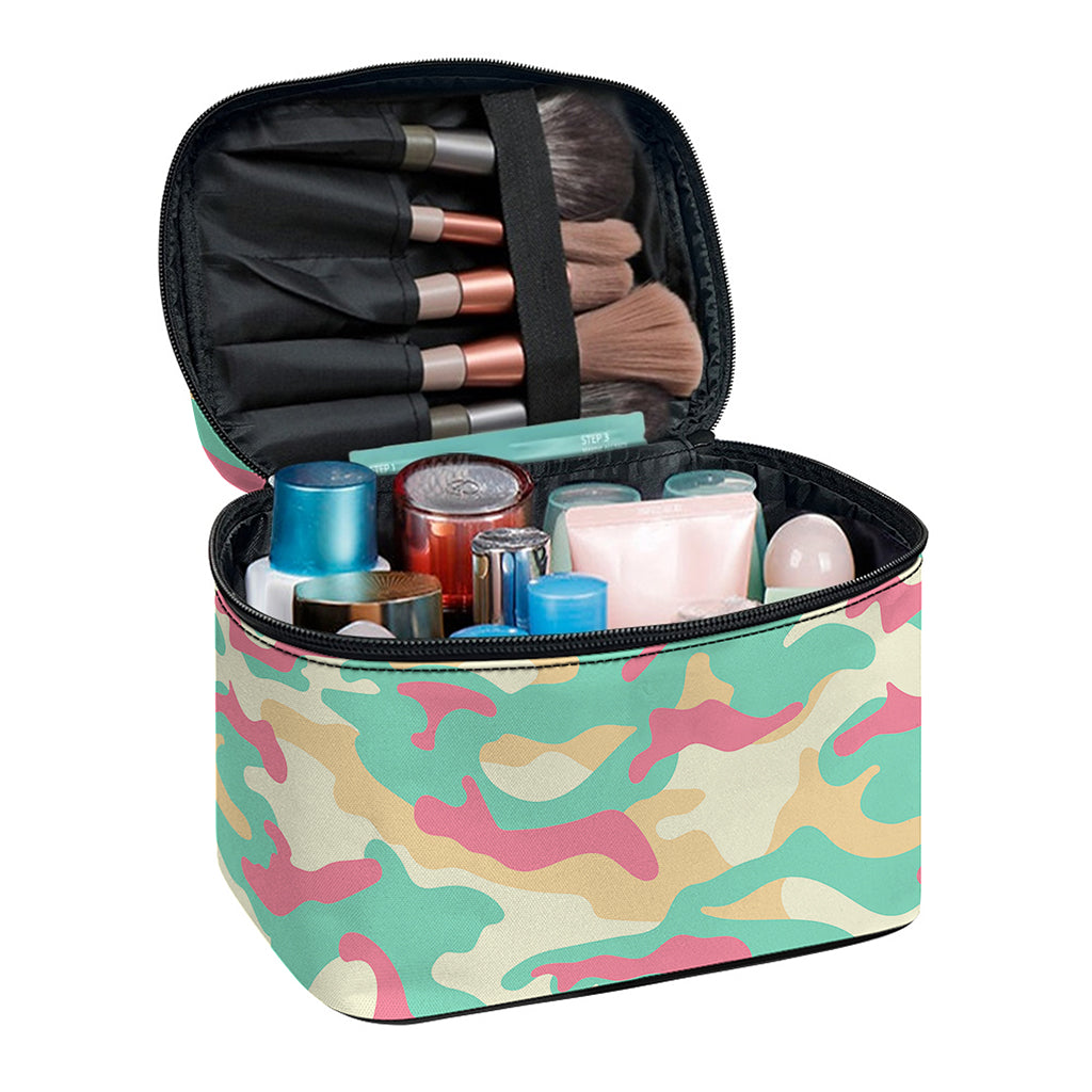 Pastel Camouflage Print Travel Makeup Bag