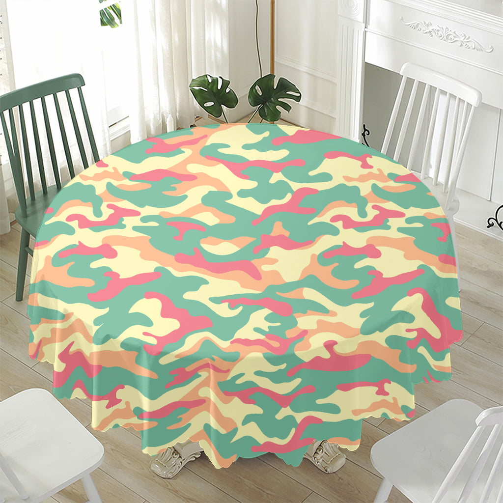 Pastel Camouflage Print Waterproof Round Tablecloth