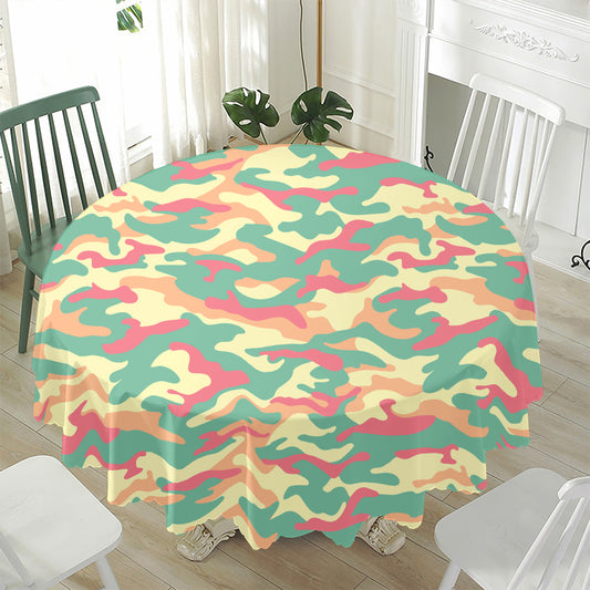 Pastel Camouflage Print Waterproof Round Tablecloth