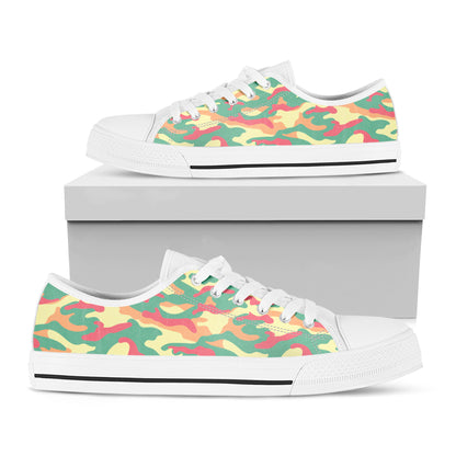 Pastel Camouflage Print White Low Top Sneakers