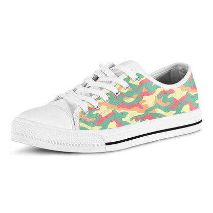 Pastel Camouflage Print White Low Top Sneakers
