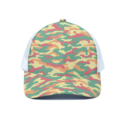 Pastel Camouflage Print White Mesh Trucker Cap