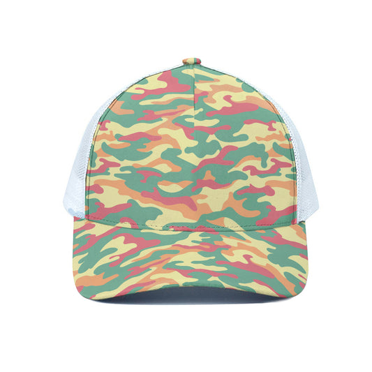 Pastel Camouflage Print White Mesh Trucker Cap