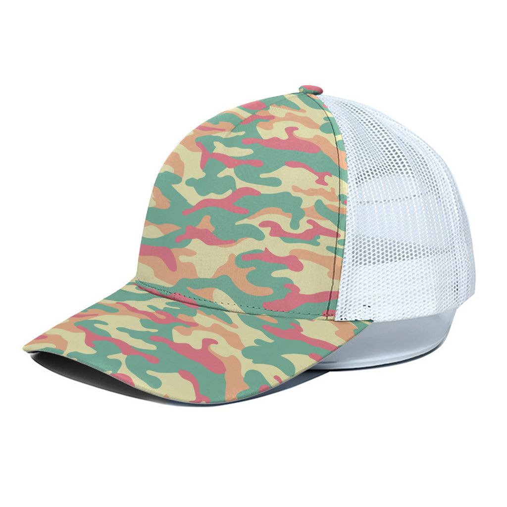 Pastel Camouflage Print White Mesh Trucker Cap