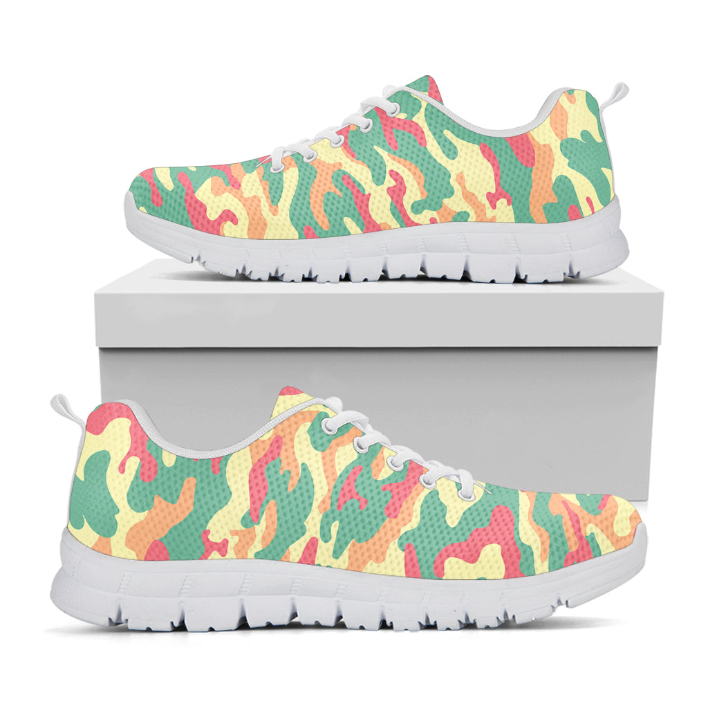 Pastel Camouflage Print White Running Shoes