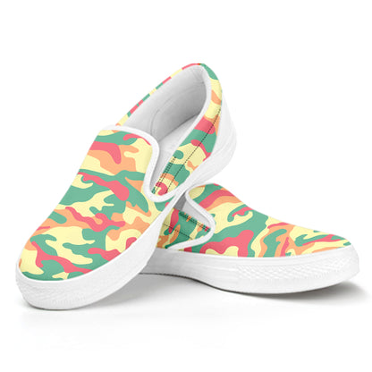 Pastel Camouflage Print White Slip On Sneakers