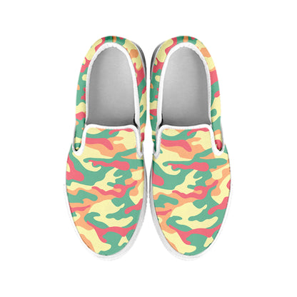 Pastel Camouflage Print White Slip On Sneakers