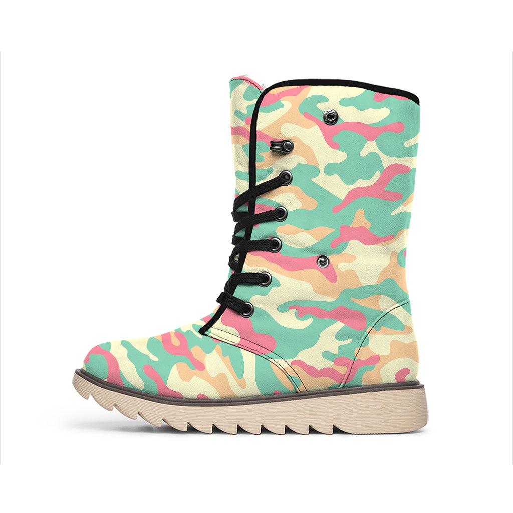 Pastel Camouflage Print Winter Boots