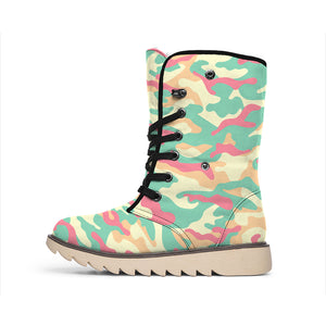 Pastel Camouflage Print Winter Boots