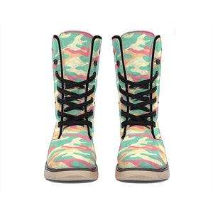 Pastel Camouflage Print Winter Boots