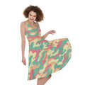 Pastel Camouflage Print Sleeveless Knee Length Dress