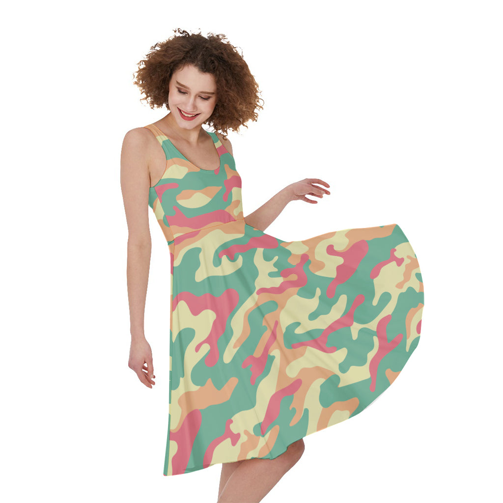 Pastel Camouflage Print Women's Sleeveless Dress