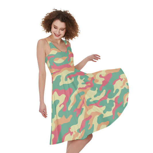 Pastel Camouflage Print Women's Sleeveless Dress