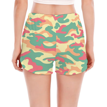 Pastel Camouflage Print Women's Split Running Shorts