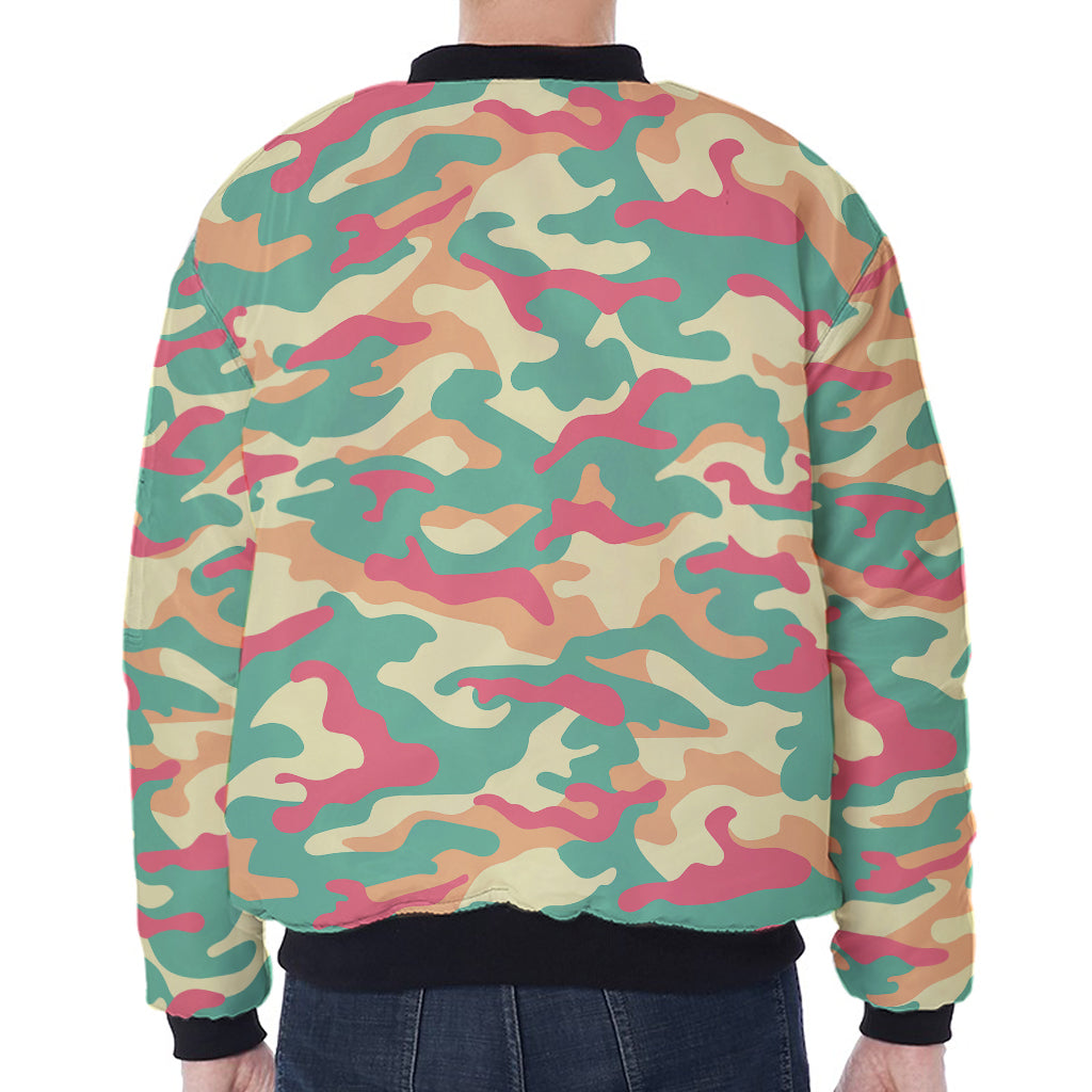 Pastel Camouflage Print Zip Sleeve Bomber Jacket