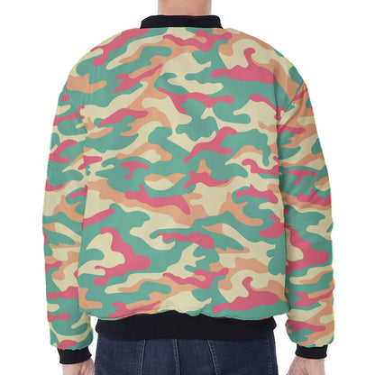 Pastel Camouflage Print Zip Sleeve Bomber Jacket