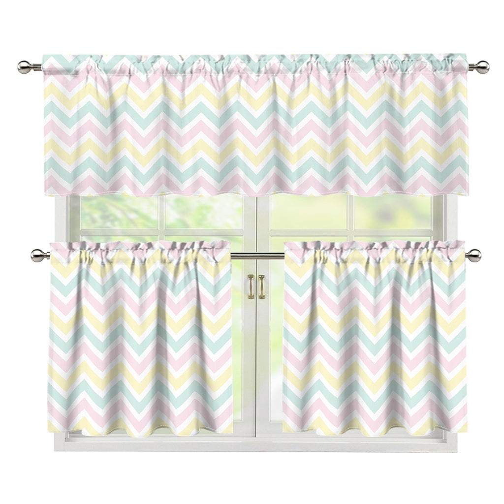 Pastel Chevron Pattern Print 3 Piece Kitchen Curtains