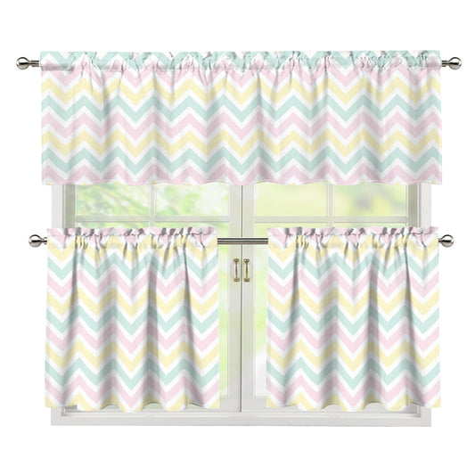 Pastel Chevron Pattern Print 3 Piece Kitchen Curtains