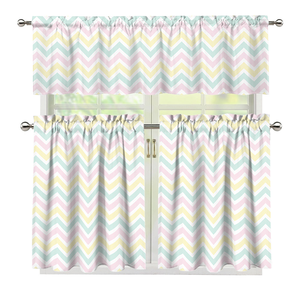 Pastel Chevron Pattern Print 3 Piece Kitchen Curtains