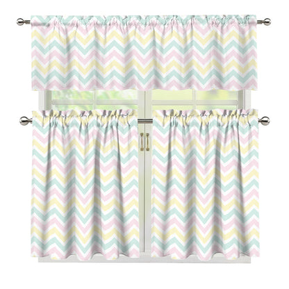 Pastel Chevron Pattern Print 3 Piece Kitchen Curtains